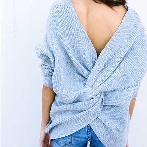 Twisted back sweater- heather grey